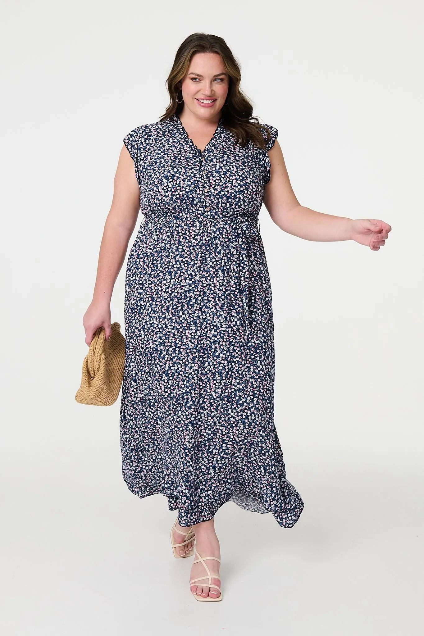 Ditsy Floral Frill Hem Maxi Dress