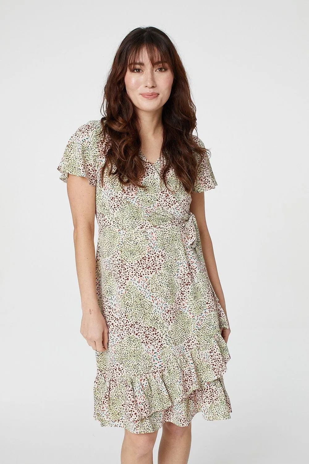 Ditsy Wrap Front Short Dress