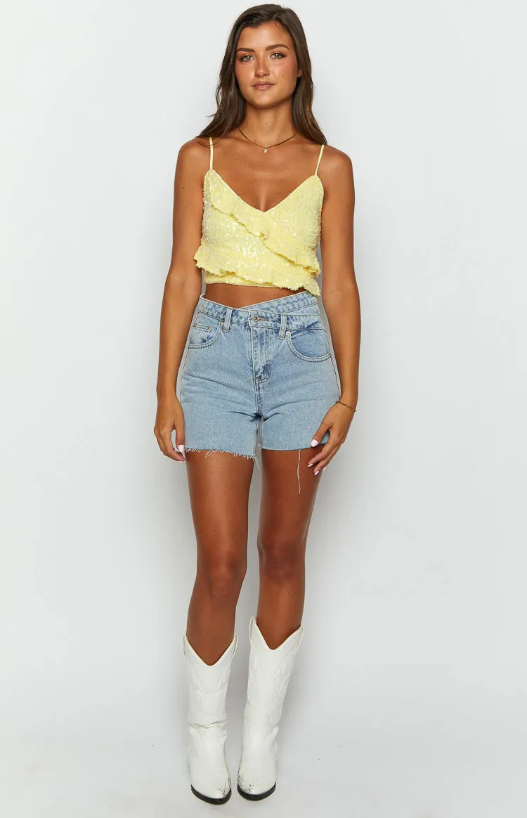 Dolly Yellow Sequin Crop Top