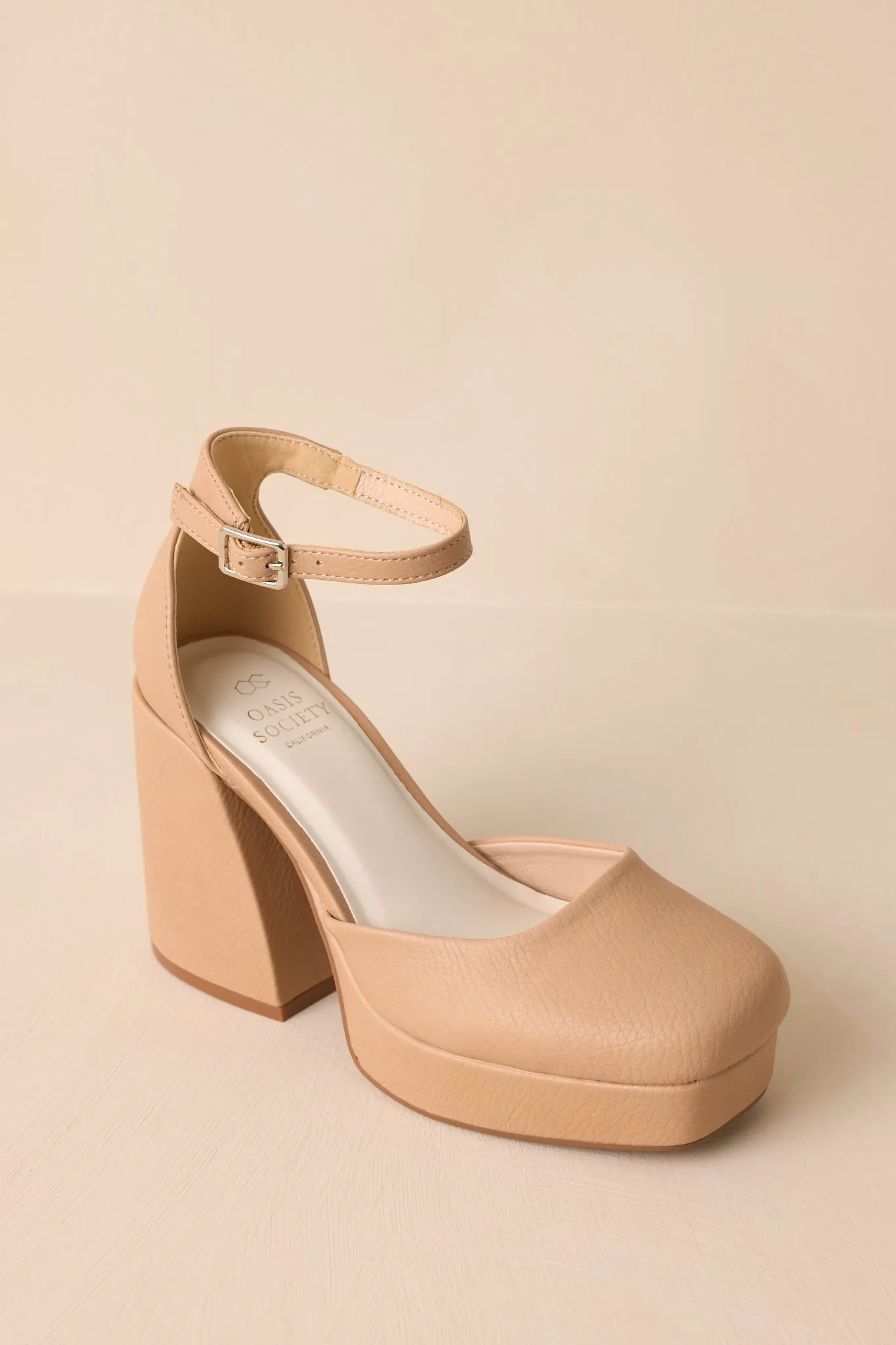 Dynamic Steps Beige Ankle Strap Block Heels