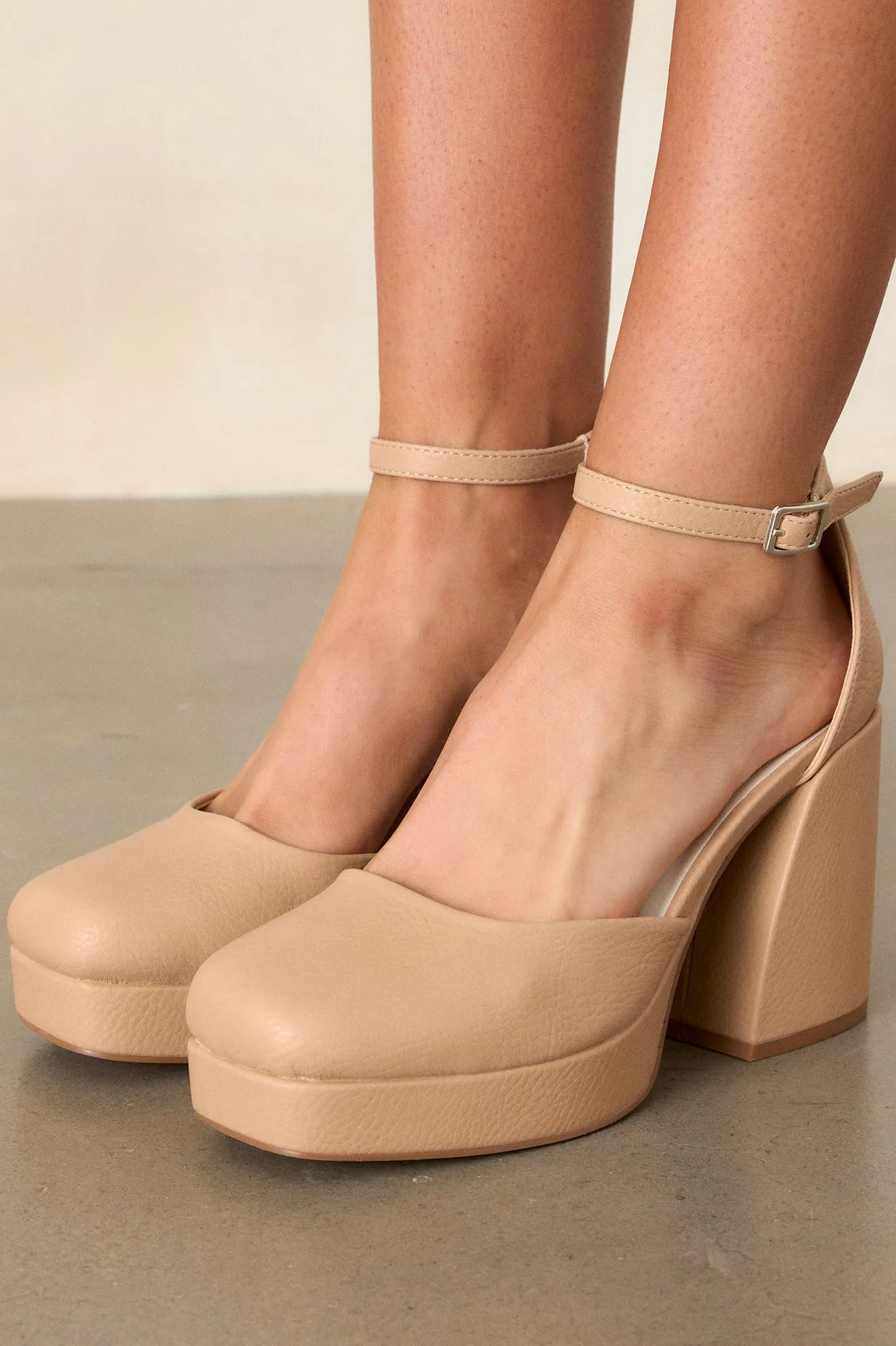 Dynamic Steps Beige Ankle Strap Block Heels