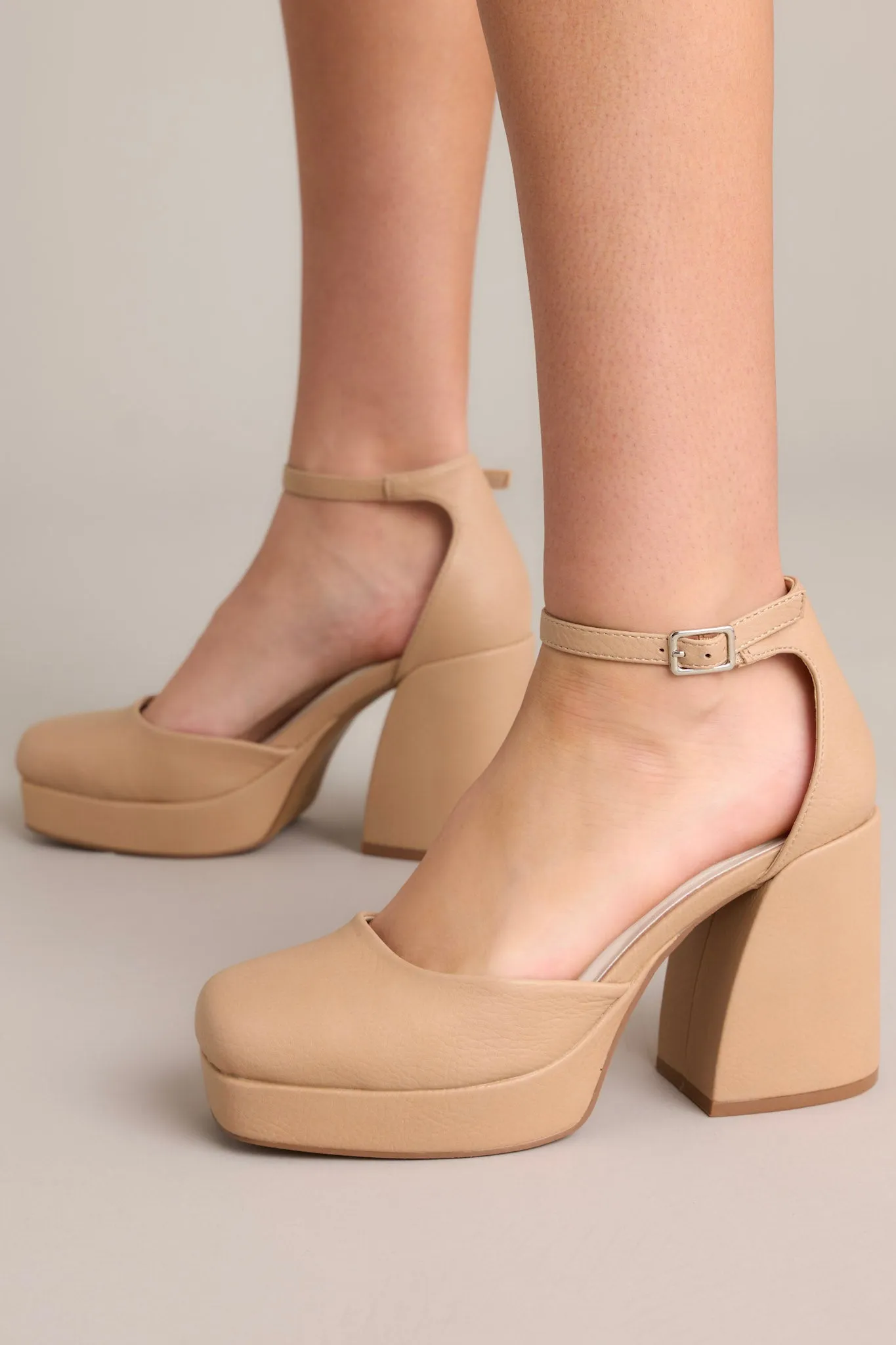 Dynamic Steps Beige Ankle Strap Block Heels