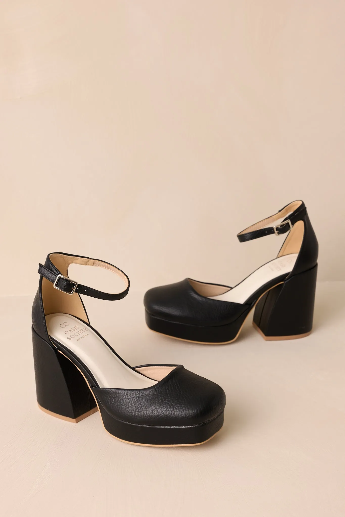 Dynamic Steps Black Ankle Strap Block Heels