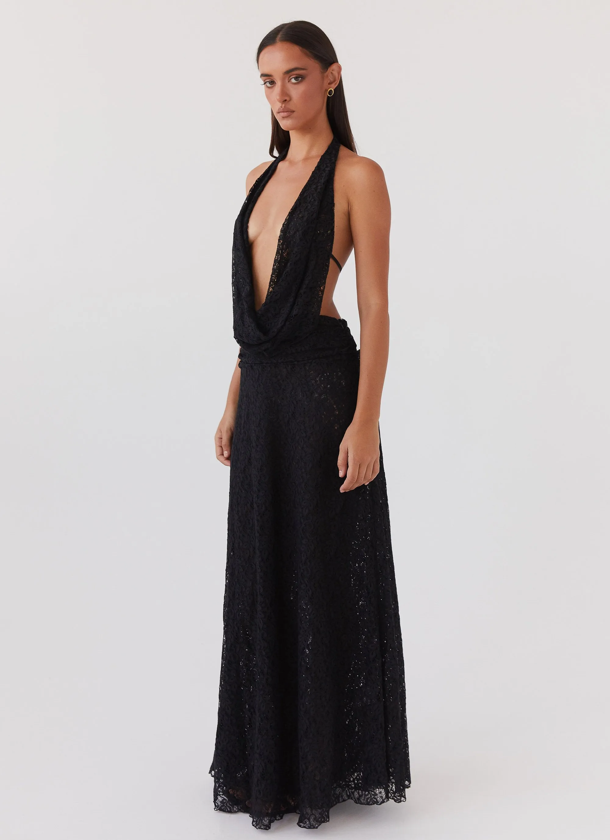 Elysia Lace Maxi Dress - Black