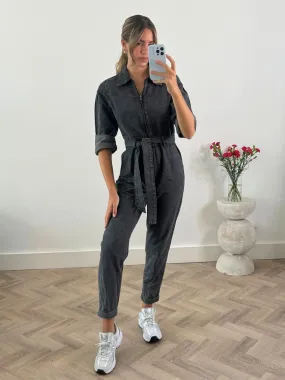 Enya Denim Jumpsuit in Washed Black