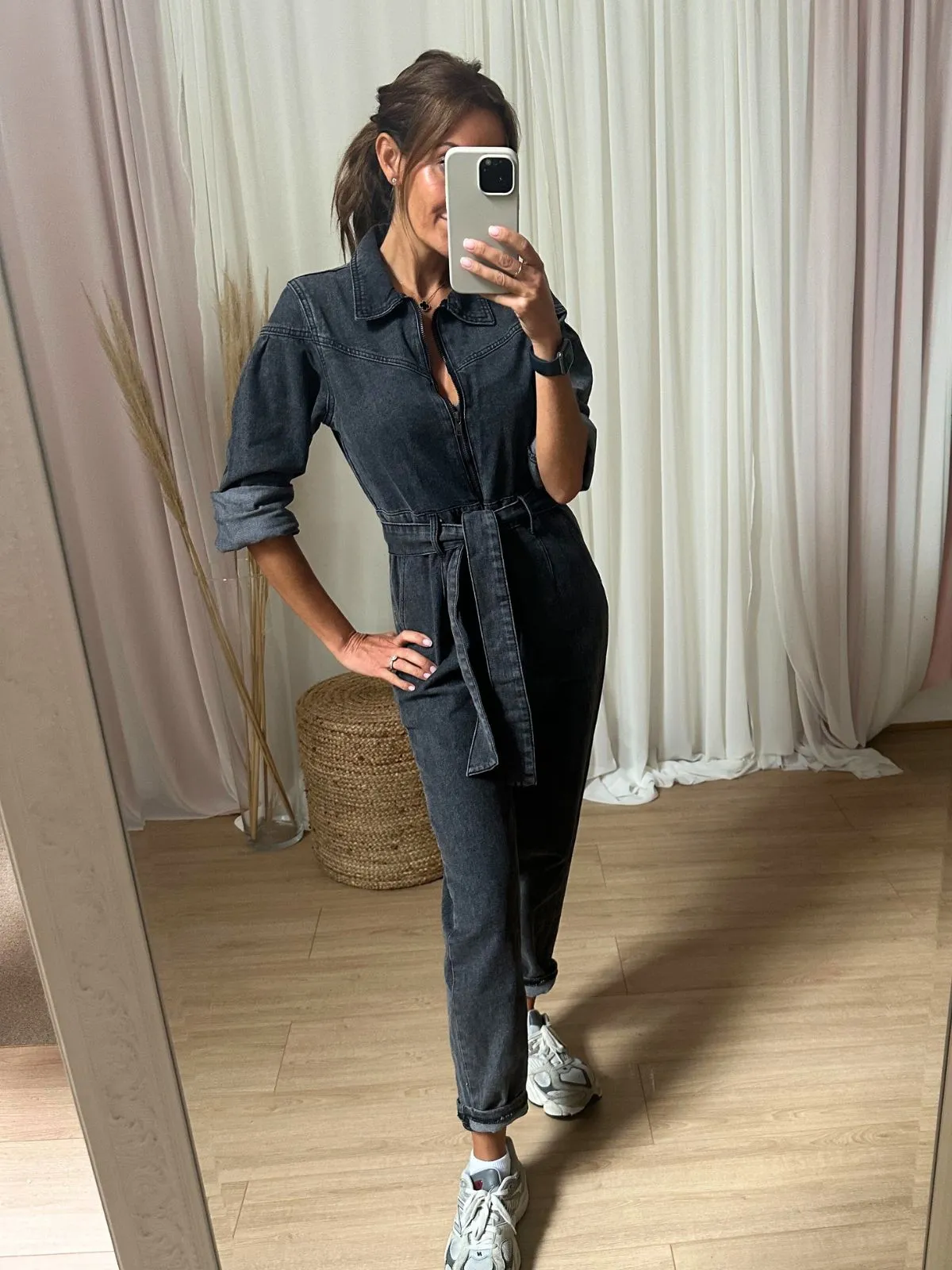 Enya Denim Jumpsuit in Washed Black