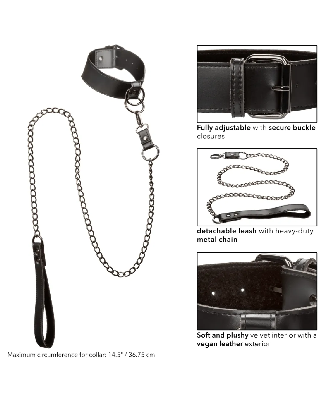 Euphoria Vegan Leather Collar With Chain Leash