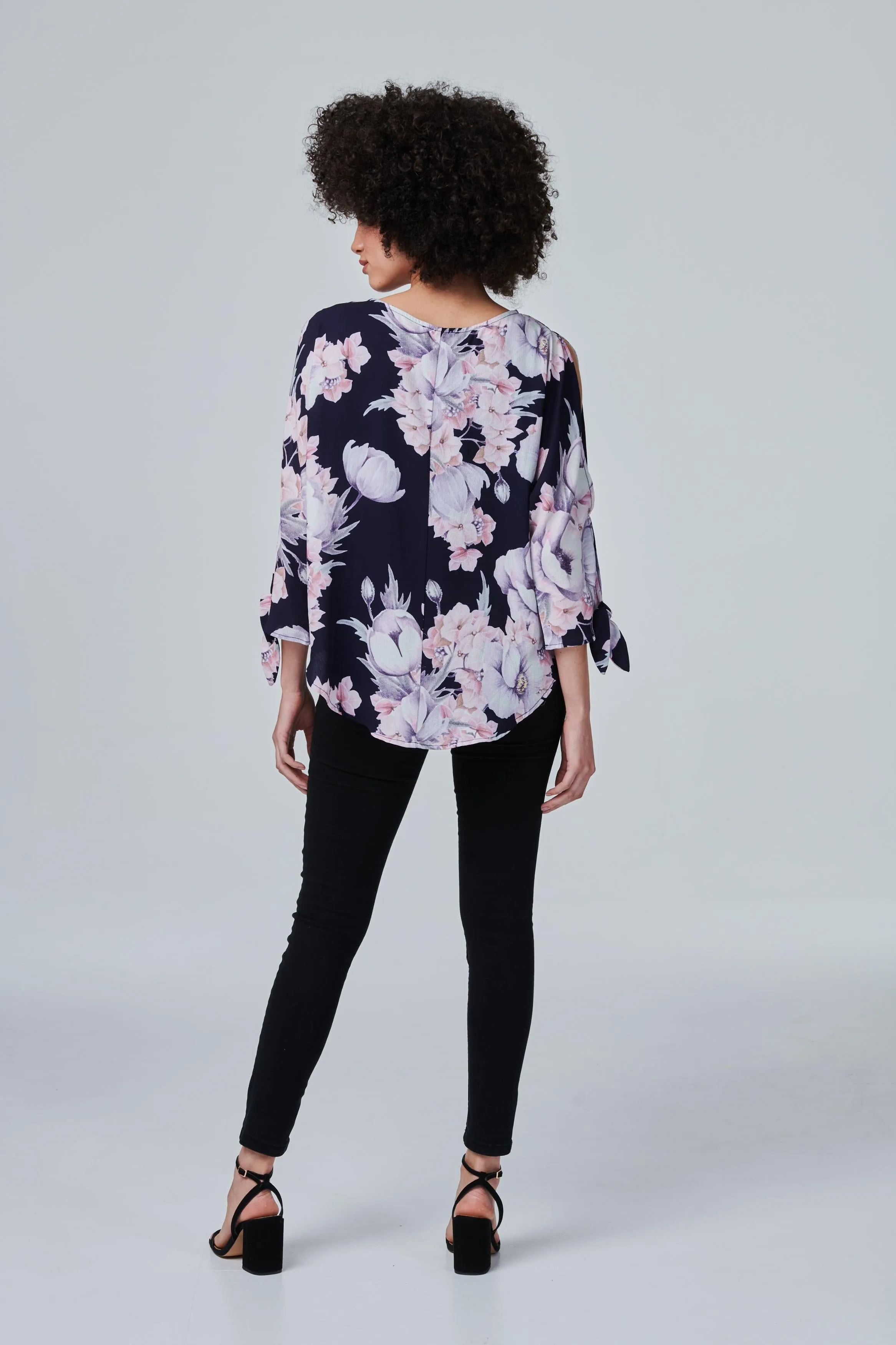 Floral Tie Sleeve Blouse Top