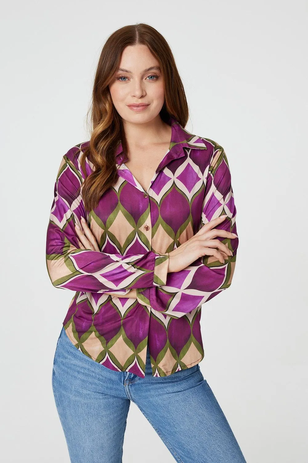 Geo Print Button Front Shirt