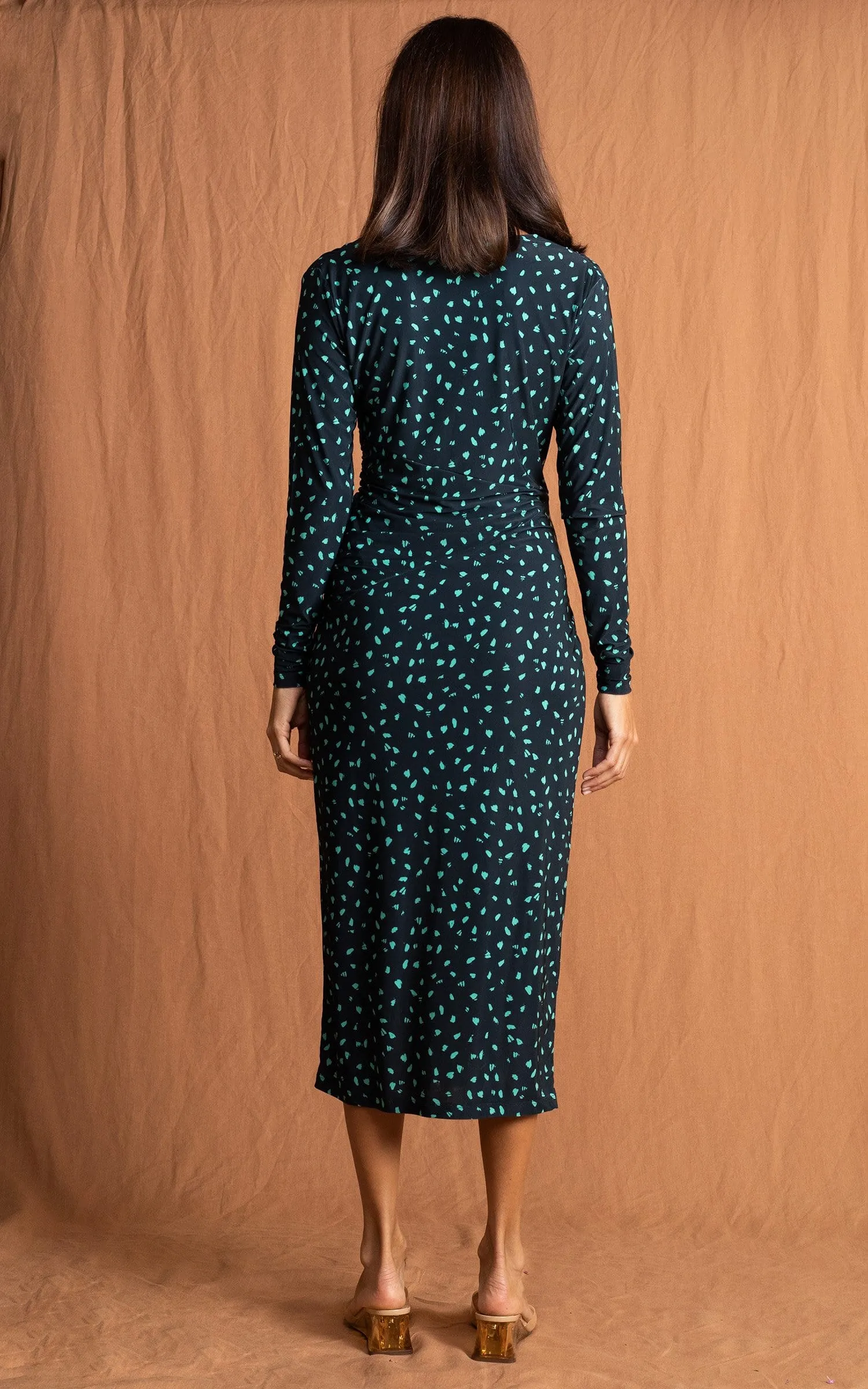 Goldie Midaxi Dress in Abstract Green on Black