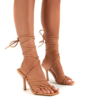 Haute Nude Square Toe Strappy Lace Up Heels