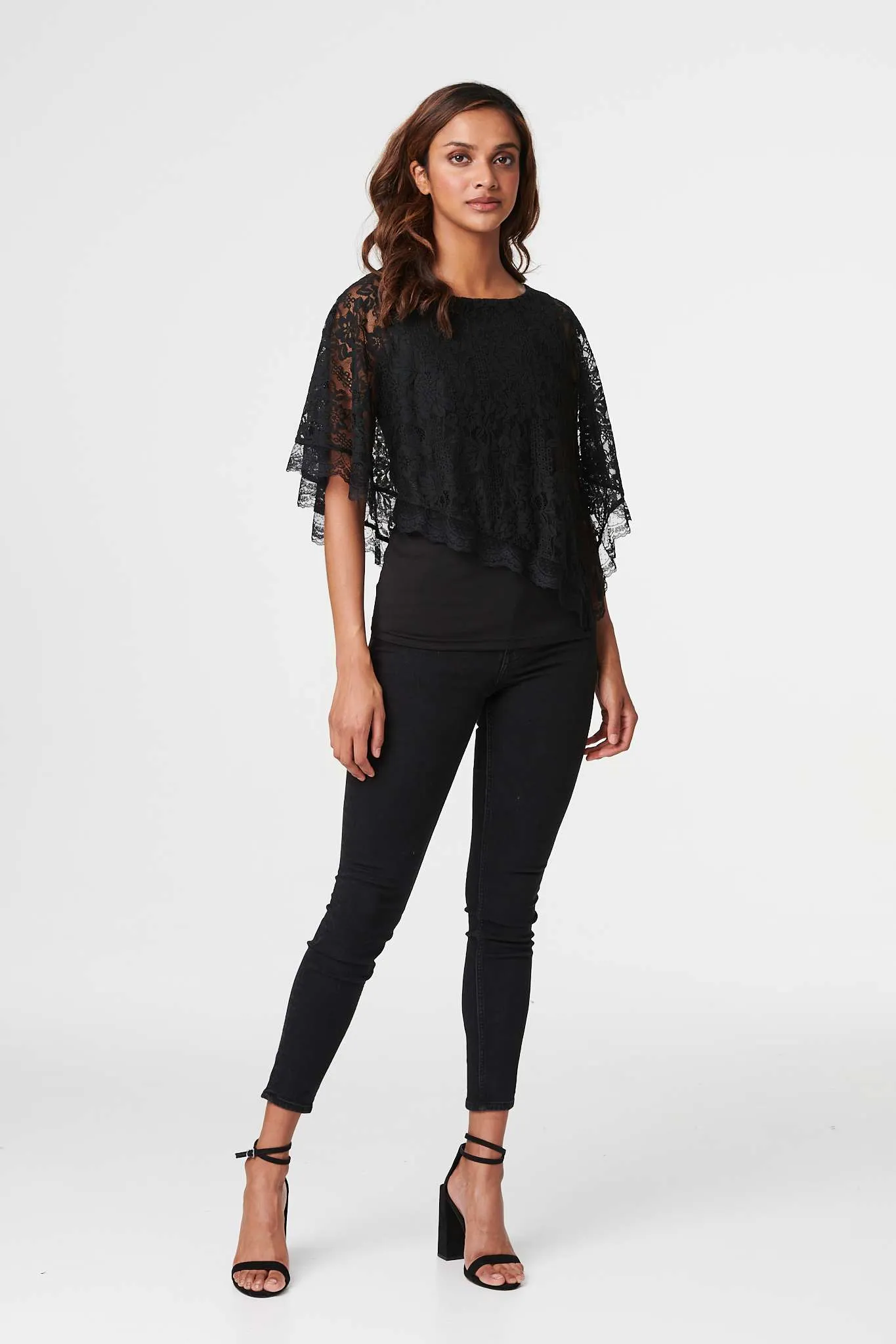 Lace Overlay 1/2 Sleeve Top