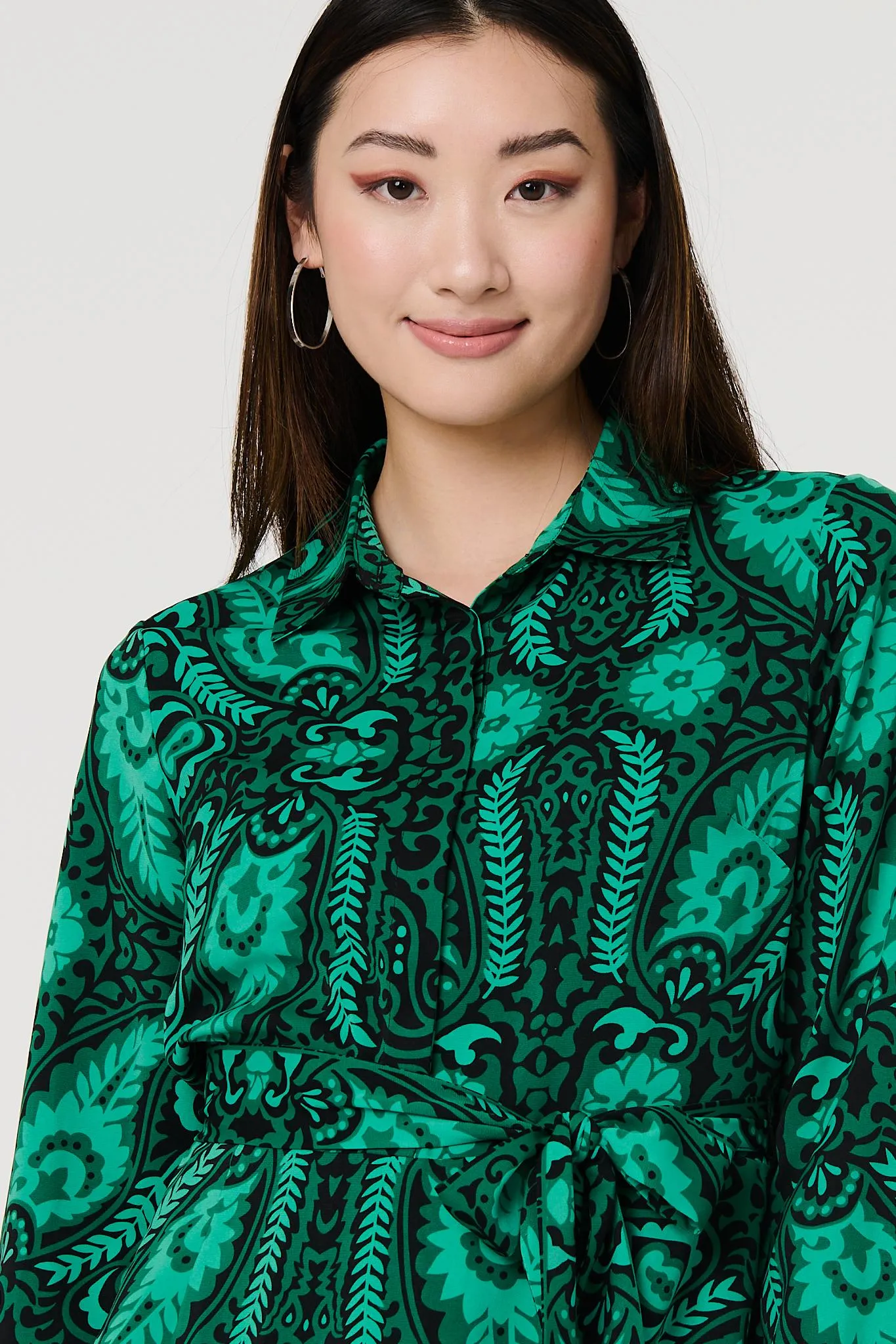 Paisley Long Sleeve Midi Shirt Dress