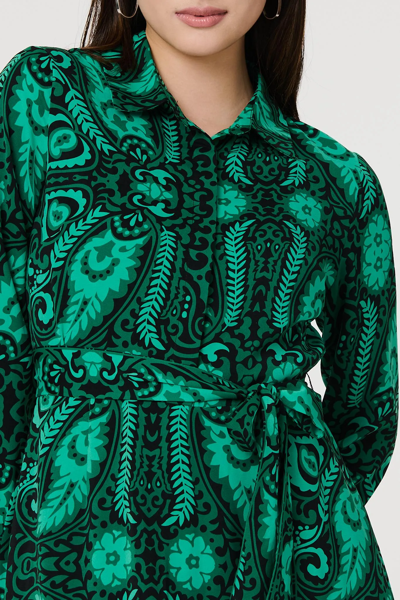 Paisley Long Sleeve Midi Shirt Dress