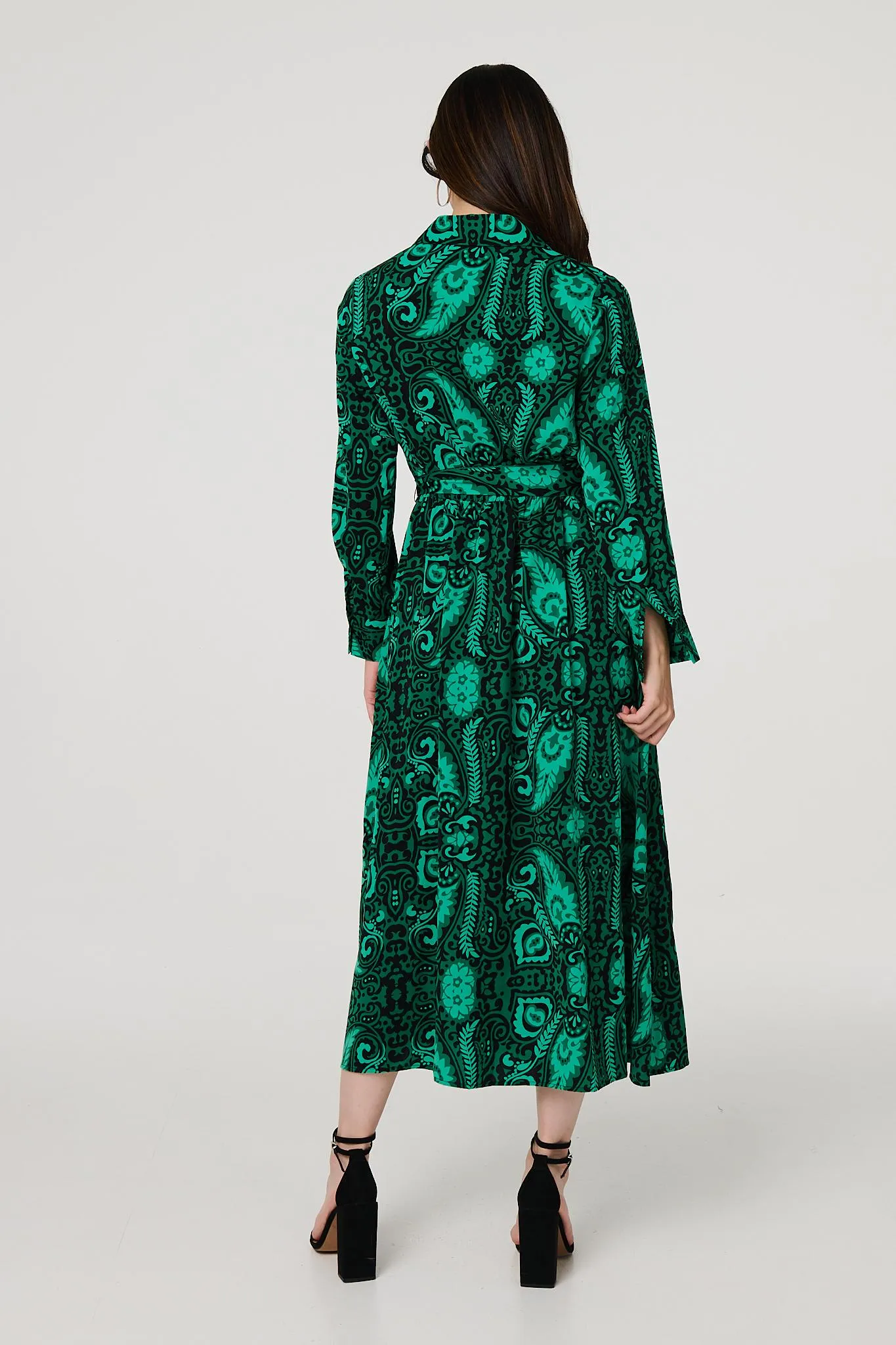 Paisley Long Sleeve Midi Shirt Dress