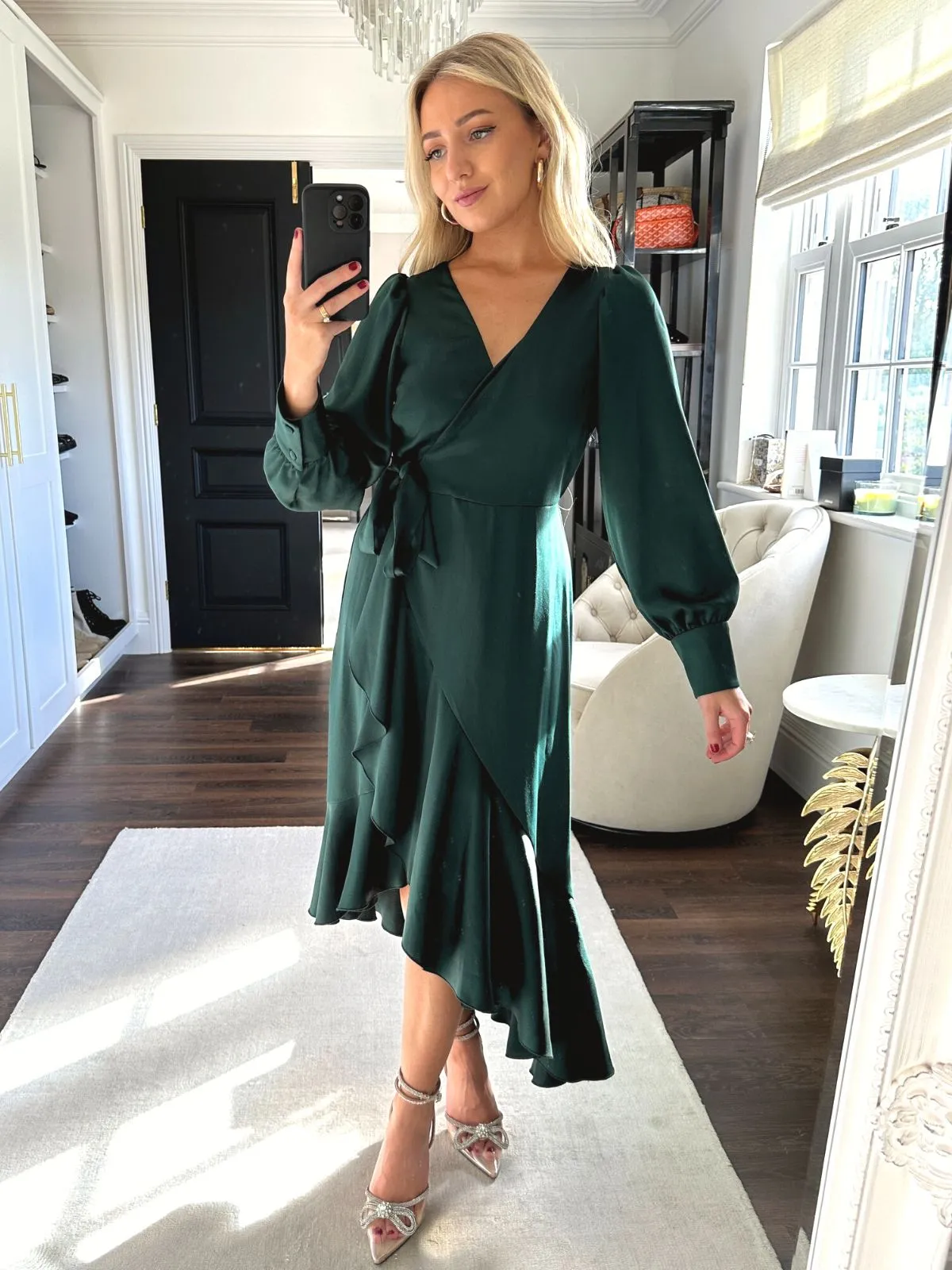 Petite Charlotte Wrap Midi Dress / Forest Green