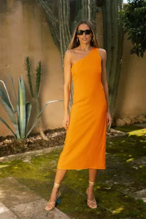 Portia Linen Midi Dress In Orange