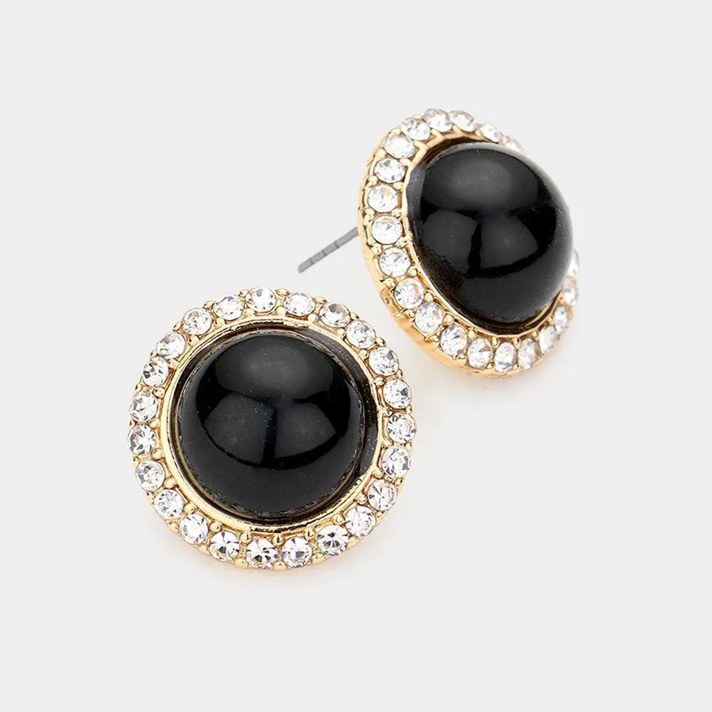 Rhinestone Trimmed Pearl Stud Earrings (3 styles)