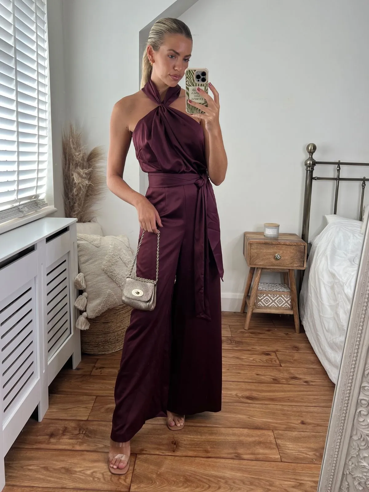 Romy Satin Halter Jumpsuit / Mulberry