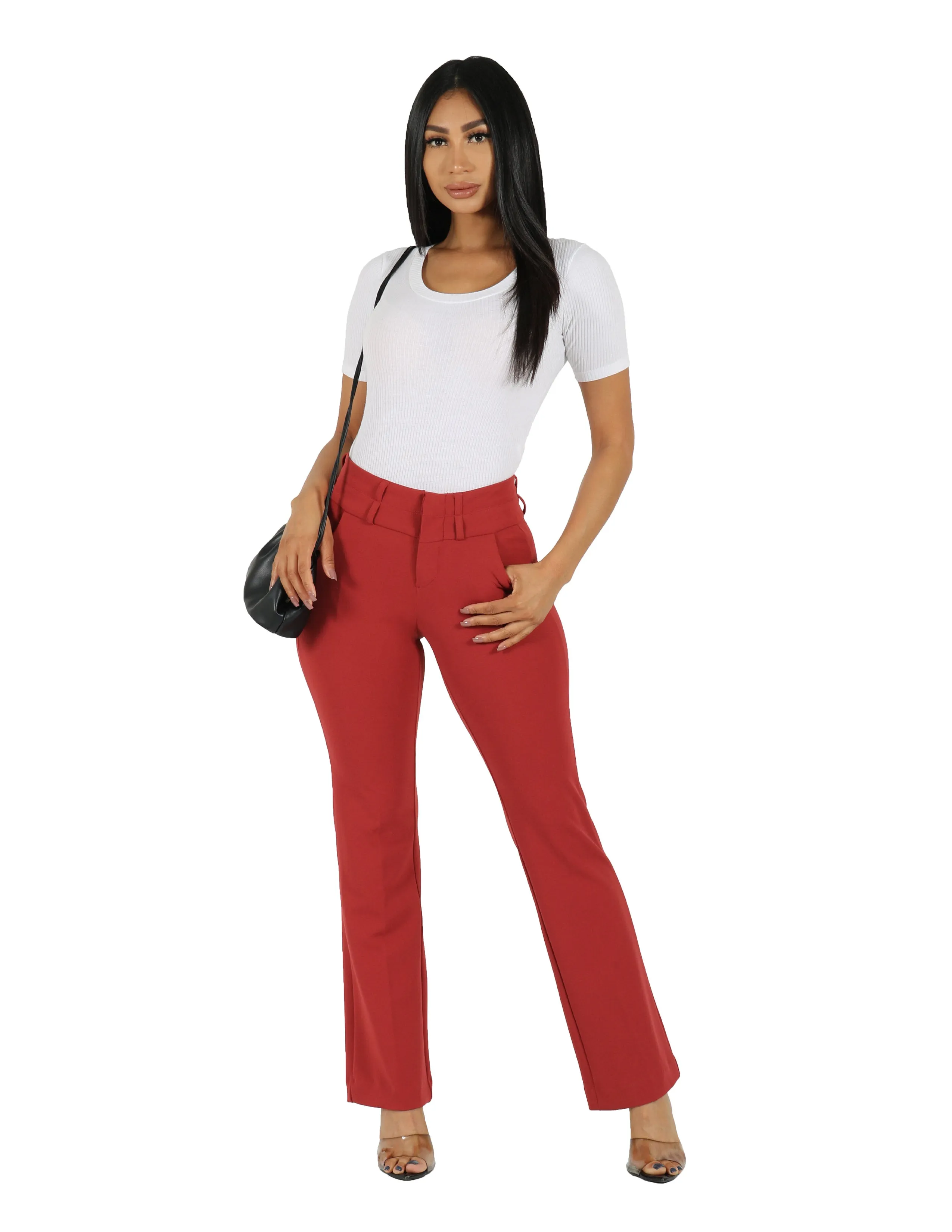 She's Got It Knit Crepe Wide Double Waistband Solid Trouser