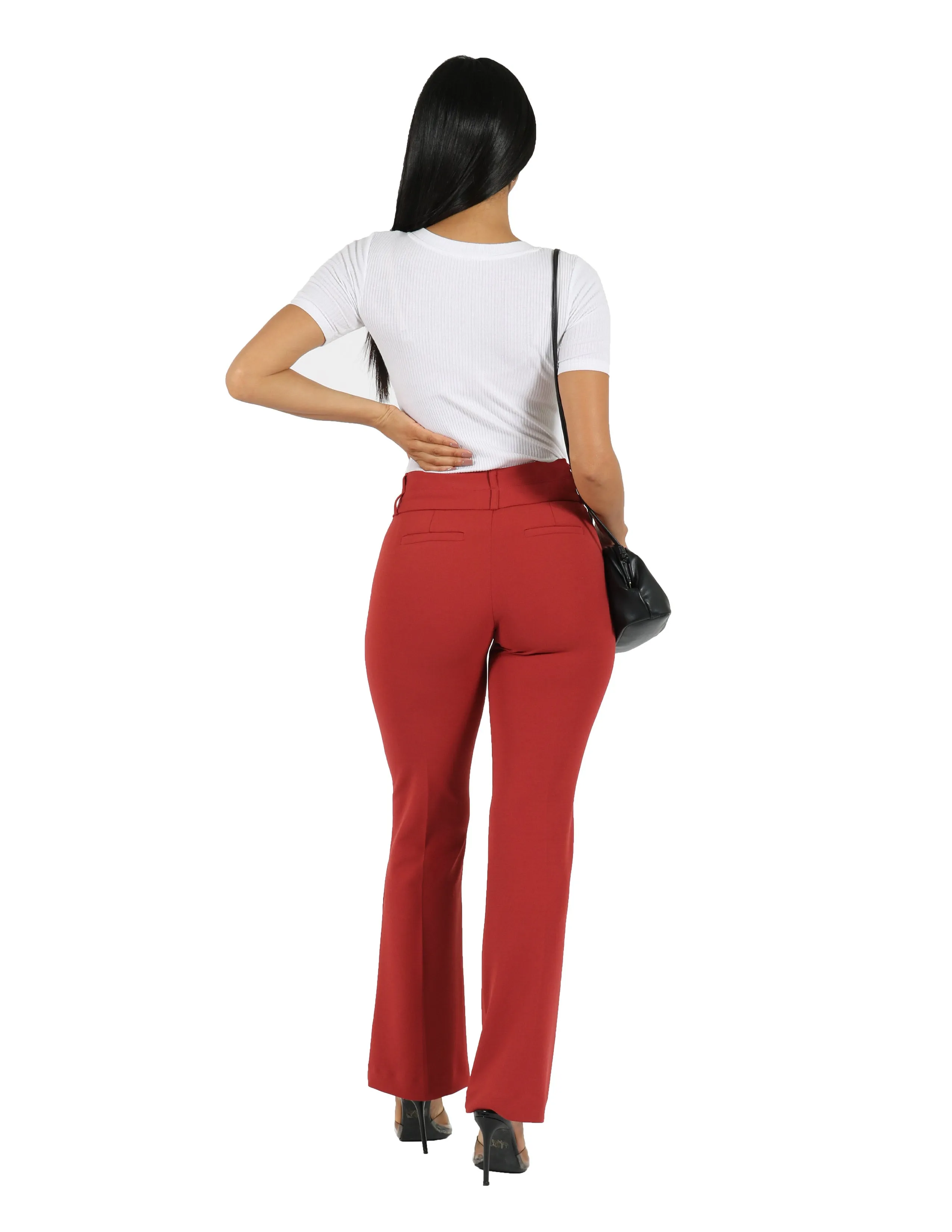 She's Got It Knit Crepe Wide Double Waistband Solid Trouser