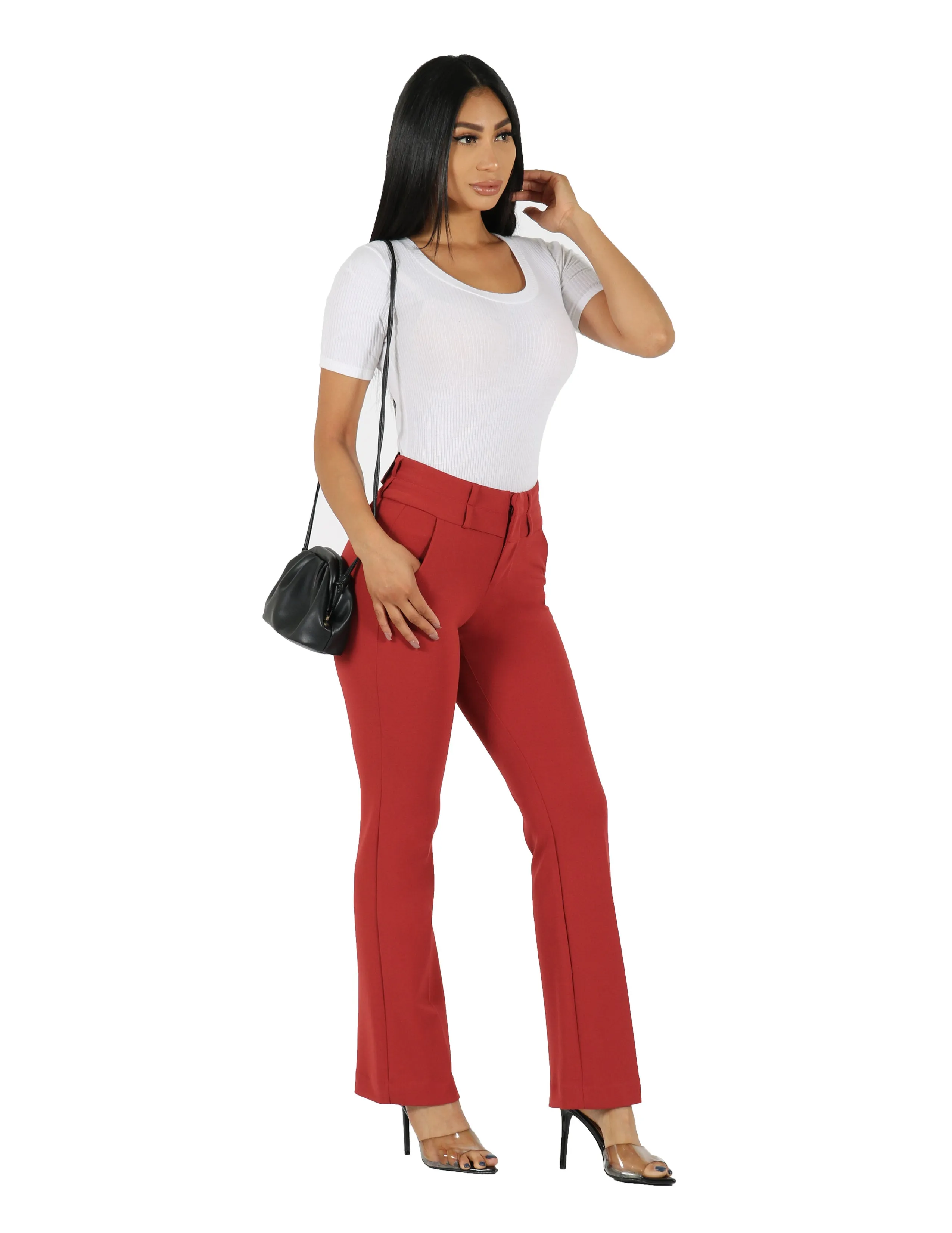 She's Got It Knit Crepe Wide Double Waistband Solid Trouser