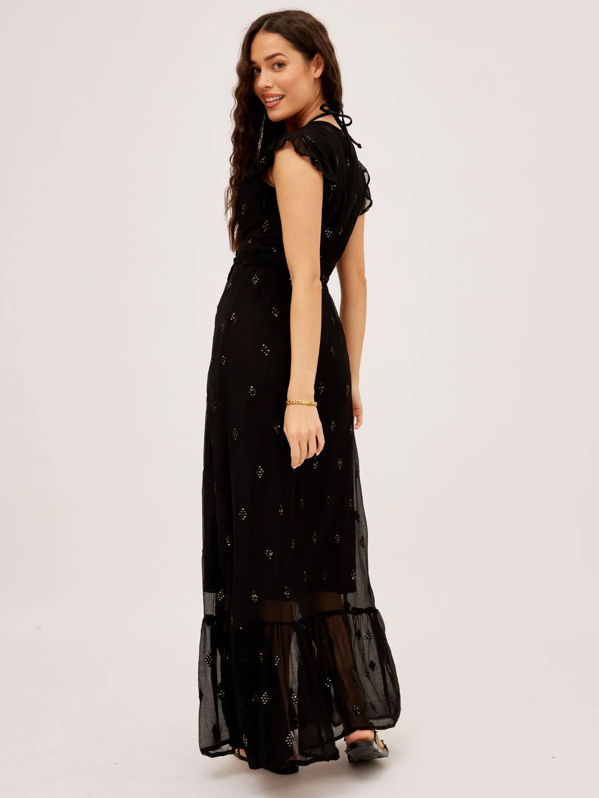 South Beach Lagos Sequin Wrap Midi Beach Dress / Black