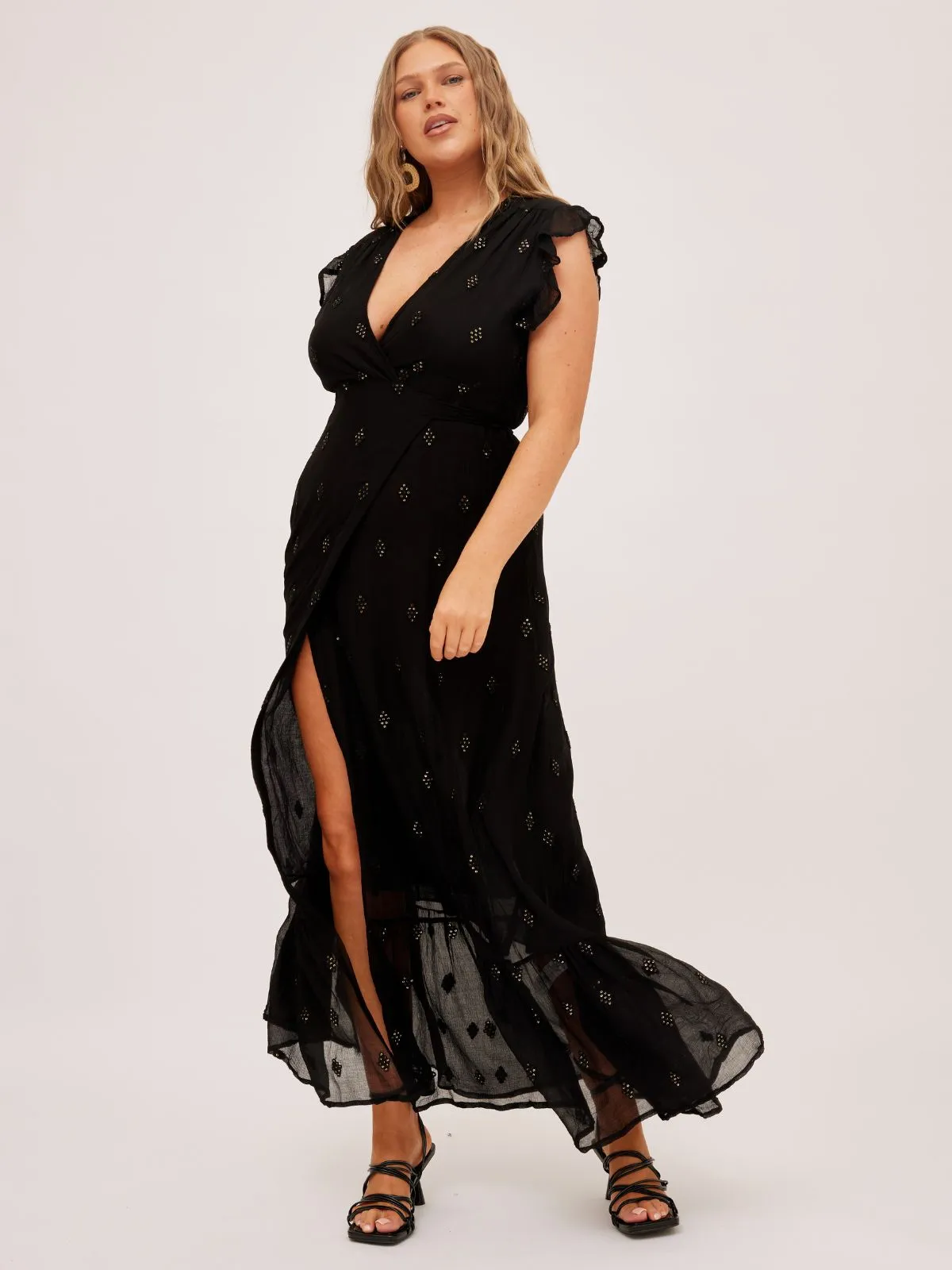 South Beach Lagos Sequin Wrap Midi Beach Dress / Black