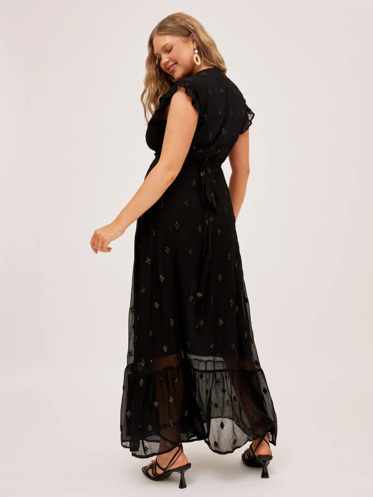 South Beach Lagos Sequin Wrap Midi Beach Dress / Black