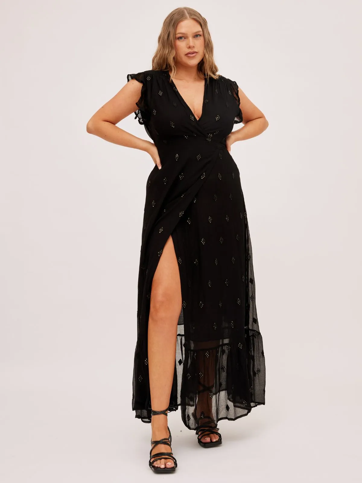 South Beach Lagos Sequin Wrap Midi Beach Dress / Black