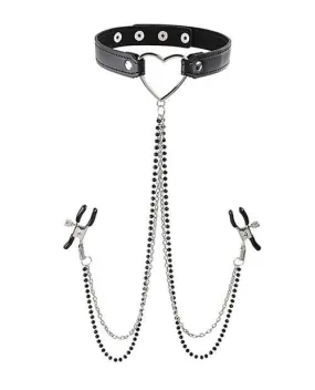 Sportsheets Sex & Mischief Amor Collar with Nipple Clamps