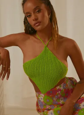 Summer Crush Crochet Halter Top - Lime Green