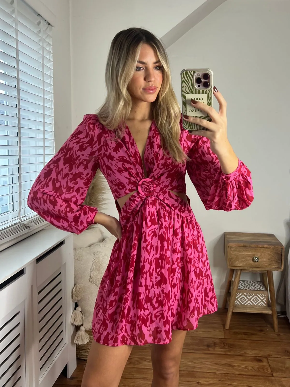 Tasha Cut Out Mini dress / Pink Animal