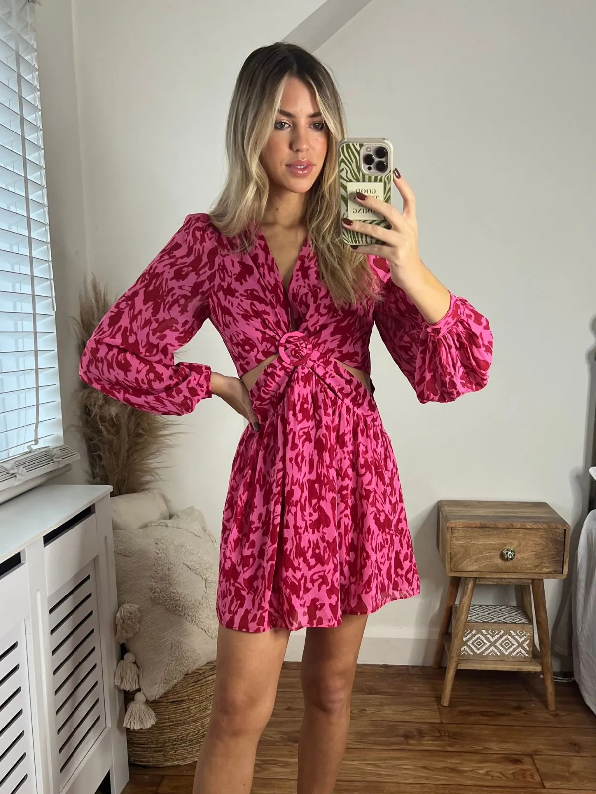 Tasha Cut Out Mini dress / Pink Animal