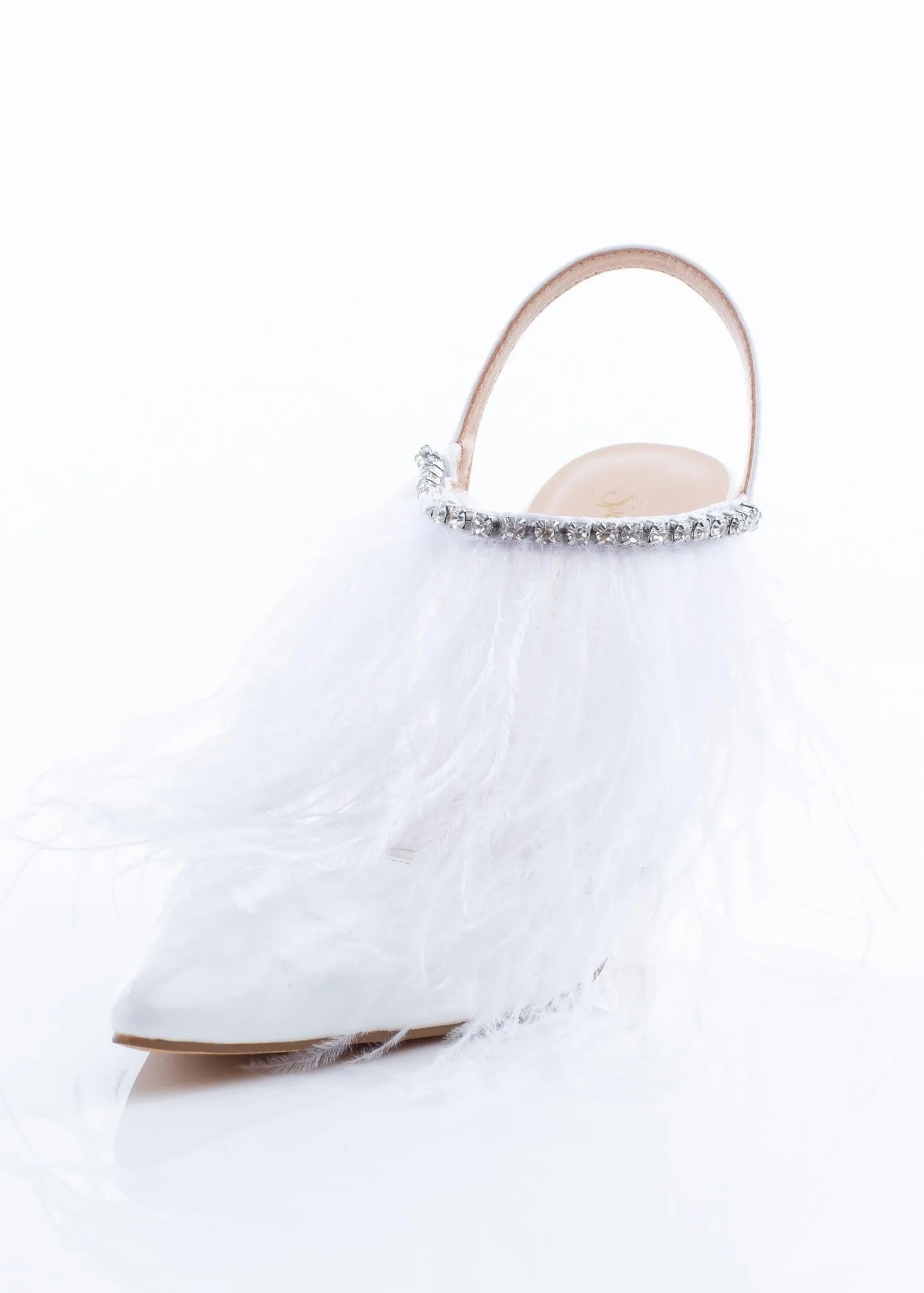 White Pointed Feather Heels